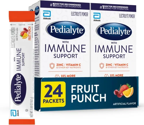 Pedialyte con soporte inmunológico, bebida en polvo de electrolitos con vitamina C y zinc, hidratación avanzada, ponche de frutas, 24 sobres de polvo