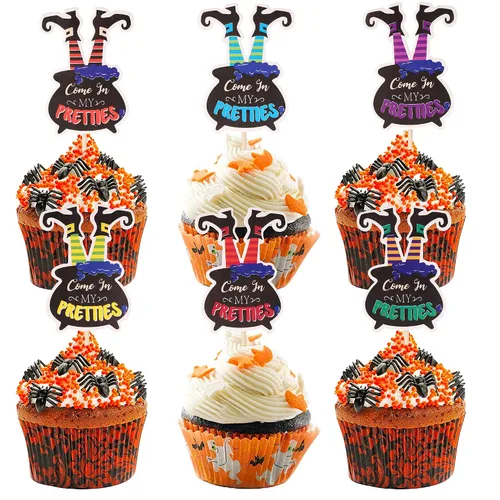 Miniatura 25 de 30 piezas de adornos para cupcakes con purpurina – Púas de cupcakes de Halloween para niños, cumpleaños, festival, fiesta, decoración de pasteles