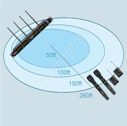 Miniatura 6 de Sistema de micrófono inalámbrico profesional, juego de micrófono inalámbrico UHF de 4 canales con 2 micrófonos de mano, 2 micrófonos