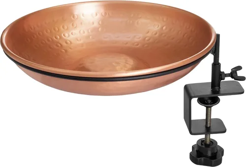 Monarch Abode Baño para pájaros y comedero para pájaros montado en la cubierta para exteriores, cuenco de baño de cobre puro martillado a mano con
