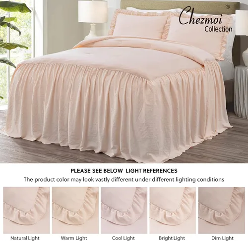Miniatura 8 de Chezmoi Collection Sinclair - Juego de colcha de 3 piezas con falda con volantes, estilo campestre francés chic, tamaño King, color rubor