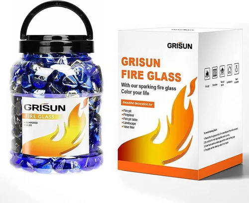 Miniatura 6 de GRISUN Diamantes de vidrio ignífugo azul cobalto para hoguera, rocas de vidrio templado reflectante de 1 pulgada de alto brillo para chimenea