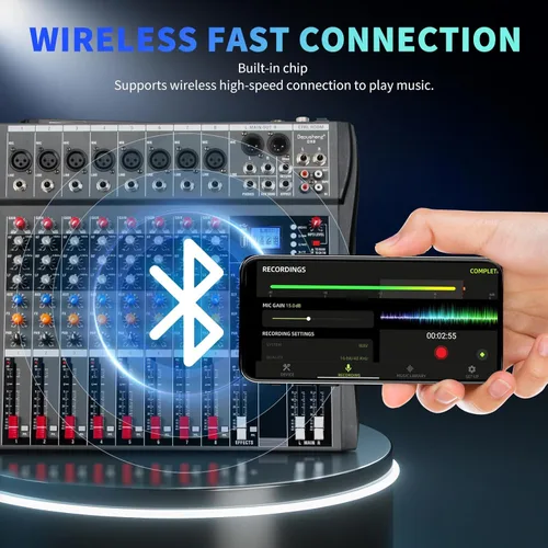 Miniatura 5 de Depusheng Mezclador de audio profesional de 8 canales, tablero de sonido DX8, interfaz de sistema de consola de mezcla de DJ, entrada USB MP3