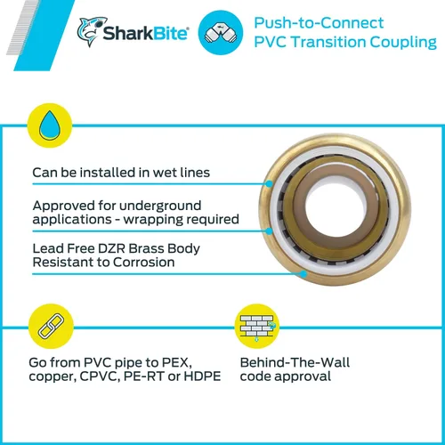 Miniatura 6 de Shatg #Sharkbite acoplamiento de transición de PVC de 1/2” Cts x 1/2"., UIP4020A, 0 volts