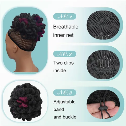Miniatura 3 de DreadLock Moño Loc Moño de Pétalo Moño Afro High Puff Peluca de Cola de Caballo con Cordón Sintética Locs Falsos Moño de Cabello Cola de Caballo
