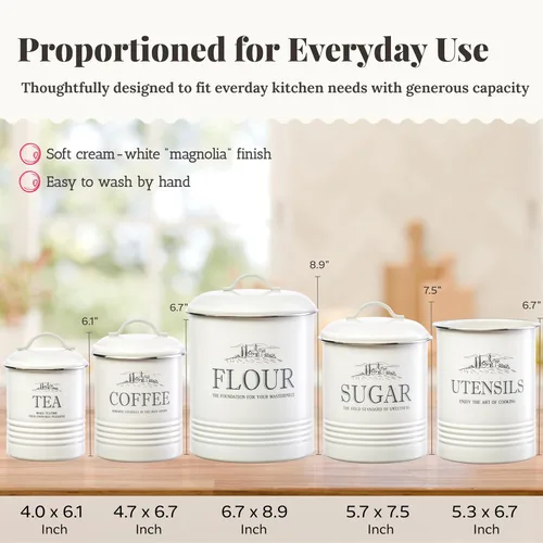 Miniatura 5 de noonberry Botes de cocina para encimera, juego de 5 recipientes herméticos de harina para azúcar, café, té, con soporte para utensilios, recipientes
