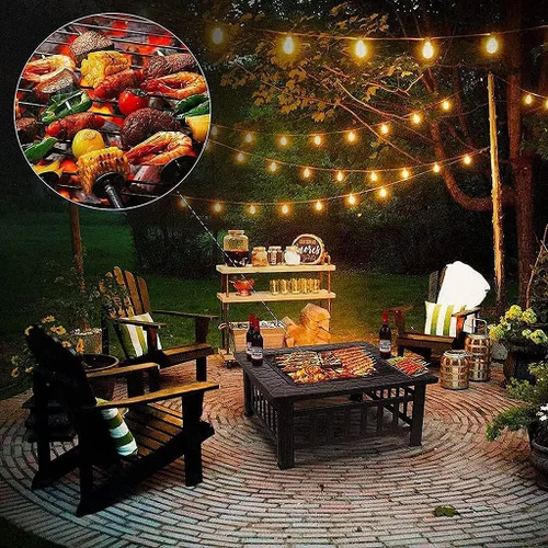 Miniatura 4 de Mesa para hoguera de 32 pulgadas para exteriores, hoguera de leña con cubierta impermeable, pantalla de chispas y parrilla, parrilla cuadrada