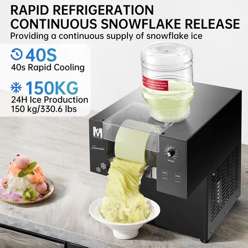 Miniatura 2 de Máquina de Hielo en Copos de Nieve, 330.6LBS/24H 660W Máquina de Hielo Raspado, Enfriamiento Rápido, Material de Acero Inoxidable Grado Alimentario