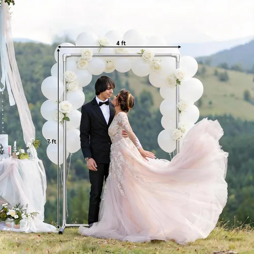 Miniatura 3 de Soporte de arco de boda, arco de 7 x 4 pies para ceremonia de boda, marco de soporte cuadrado de metal resistente para fiesta, jardín, aniversario