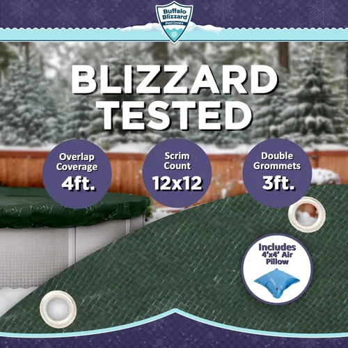 Miniatura 3 de Buffalo Blizzard Ripstopper - Funda de invierno verde para piscinas redondas sobre el suelo de 12 pies La superposición de 4 pies permite una