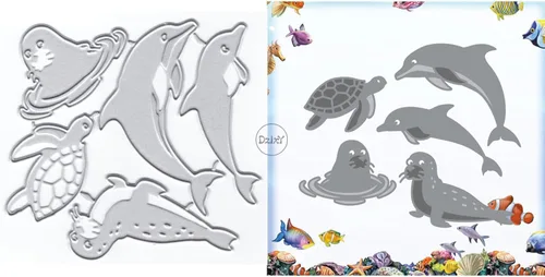 DzIxY Preciosos troqueles de corte de metal de tortuga delfín para hacer tarjetas, juegos de troqueles de papel para grabar, álbum, plantillas para