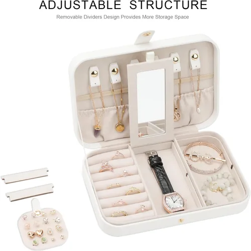 Miniatura 4 de Organizador de joyas de viaje, joyero de viaje, estuche de viaje para mujer, pequeño joyero para viajes, organizador de viaje de joyería, blanco B