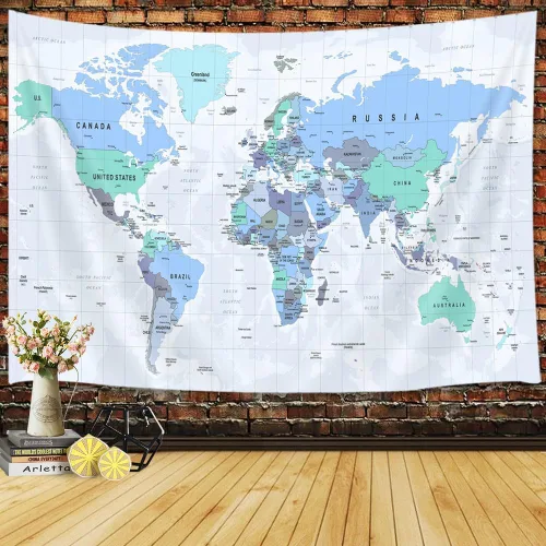 Miniatura 15 de JAWO Tapiz de mapa del mundo, mapa del mundo con países y ciudades principales, tapices de pared para niños y estudiantes, tapiz de mapa mundial