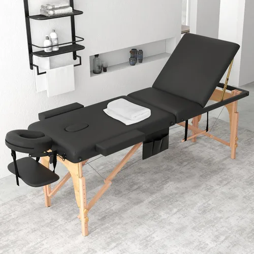 Miniatura 2 de ABET Mesa de masaje, cama plegable portátil de 3 cuerpos para extensiones de pestañas, altura ajustable, ligera, profesional, mesa de spa facial