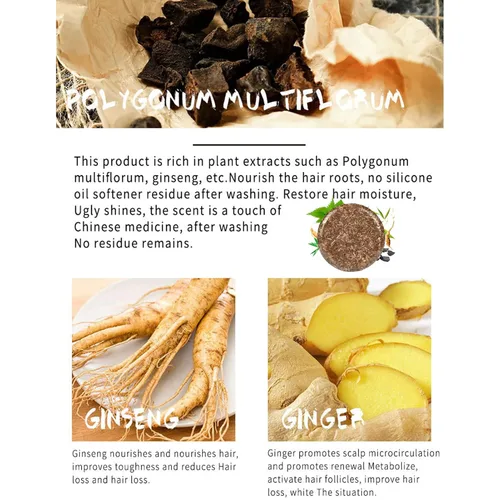 Miniatura 4 de Polygonum Multiflorum Jabón de aceite de salvado para el cabello, barra de champú orgánico Polygonum Multiflorum, barra de champú para oscurecer