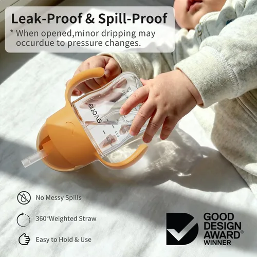 Miniatura 2 de Evorie Tritan - Vaso para beber con popote con peso con asas para bebés y niños pequeños, botella de agua a prueba de derrames con popote para 6
