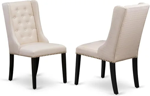 East West Furniture FOP1T01 Forney Parson - Juego de 2 sillas de comedor con botones copetudos y ribete de cabeza de clavo, color crema, juego de 2,