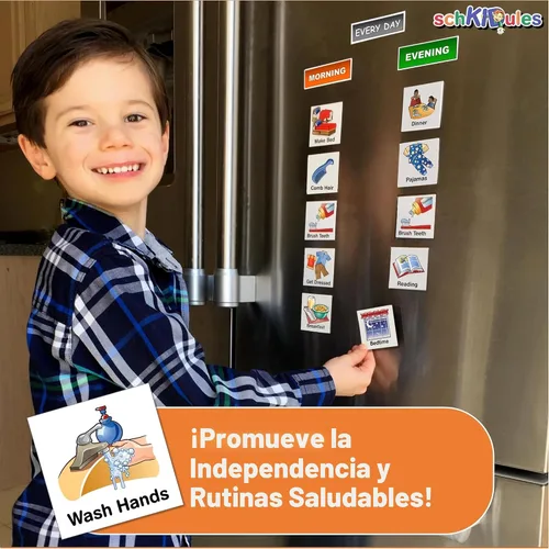 Miniatura 3 de SchKIDules Horarios visuales para niños 93 piezas colección para el hogar para rutinas diarias: 72 imanes de imagen +21 encabezados para niños, TDAH