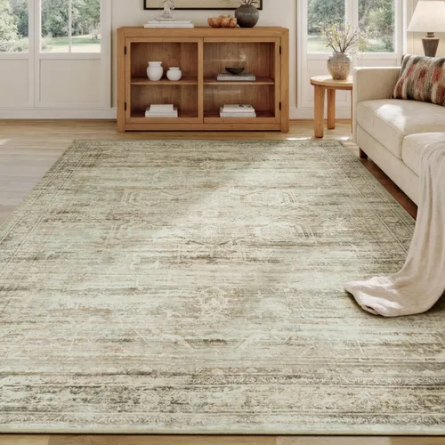 Miniatura 24 de Alfombra lavable de 2 x 3 pies, color beige floral, tapete para puerta de entrada interior, tapetes de cocina para piso, color blanco crema