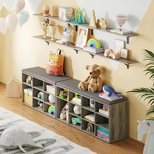 Miniatura 7 de DINZI LVJ Banco para zapatos, organizador de zapatos de 9 compartimentos para entrada, banco de almacenamiento con cojín, estante para zapatos