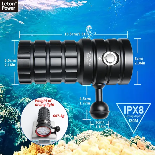 Miniatura 4 de TS Pro - Linterna de buceo, 25000 lúmenes, luz de video subacuática de 328.1 ft, luz de buceo, con carga tipo C para deportes profesionales al aire
