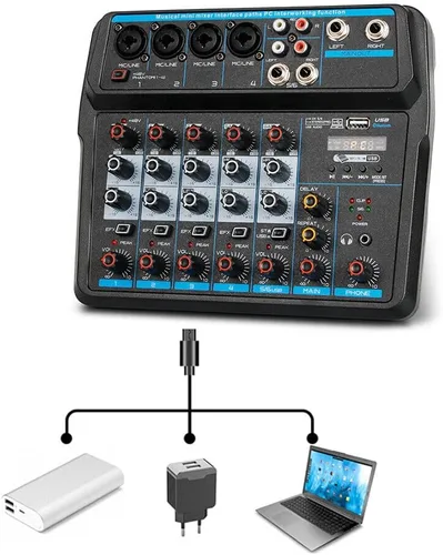Miniatura 6 de Mezclador de audio, consola de mezcla de sonido, mezclador profesional, mezcla de potencia, USB para grabación/DJ/karaoke/escenario y estudio