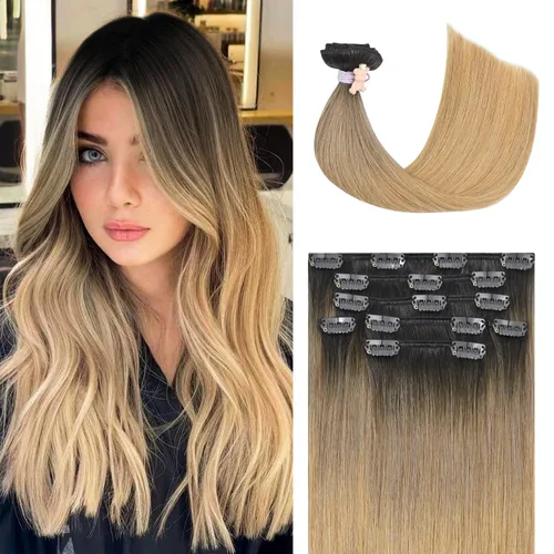 Miniatura 41 de Honsoo Extensiones de cabello humano real de color marrón con pinzas, marrón castaño, 15 pulgadas, 70 g, 7 unidades, cabello lacio sedoso y marrón