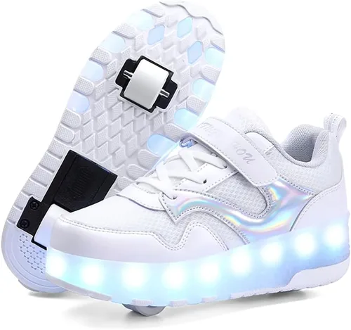 Miniatura 22 de HHSTS Zapatos para niños – Nuevos mejorados con ruedas zapatos de luz LED de colores patines rodantes brillantes zapatos de patinar regalos simples