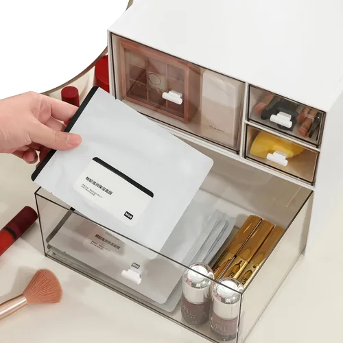 Miniatura 4 de MILULUGO Organizador de escritorio con 4 cajones, organizador de maquillaje, caja de almacenamiento de escritorio, caja de almacenamiento