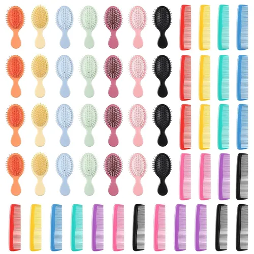 Miniatura 8 de Juego de 56 mini peines para cabello húmedo, 28 cepillos desenredantes de viaje de bolsillo pequeño, 28 peines coloridos para desenredar, cerdas