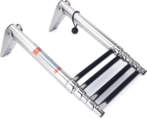 Miniatura 7 de Escalera telescópica para barco de 4 escalones, acero inoxidable 316 de grado marino, capacidad de 900 libras, peldaños antideslizantes y pasamanos