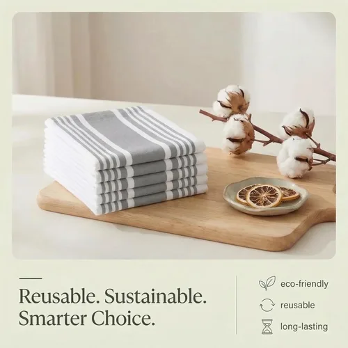 Miniatura 8 de Urban Villa Toallas de cocina 100% algodón, paquete de 6, altamente absorbentes, de secado rápido, súper suaves, de primera calidad, para cocina