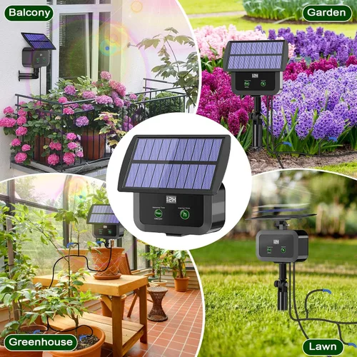 Miniatura 8 de Kit de sistema de riego por goteo solar con pantalla LCD, 30 modos de trabajo y 10 intervalos de riego, kit de riego por goteo alimentado por