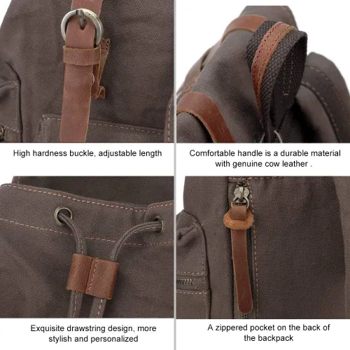 Miniatura 4 de AUGUR Mochila vintage de lona de alta capacidad, para escuela, universidad, senderismo, viajes, laptop de 12-17 pulgadas, Verde militar, Mediana