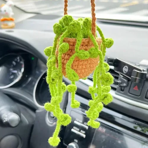 Miniatura 19 de Planta colgante de ganchillo para automóvil, colgador de espejo de automóvil de punto, cesta colgante de ganchillo para plantas de automóvil, lindos
