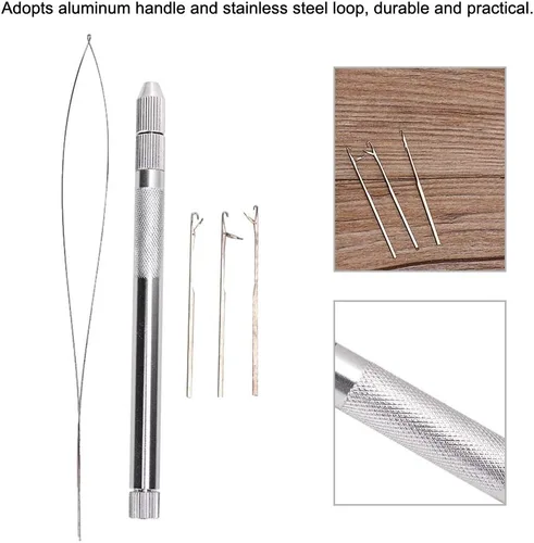 Miniatura 8 de 5 agujas de bucle de extensión de cabello, mango de aluminio, herramienta de gancho para tirar de enhebrador y herramienta de dispositivo