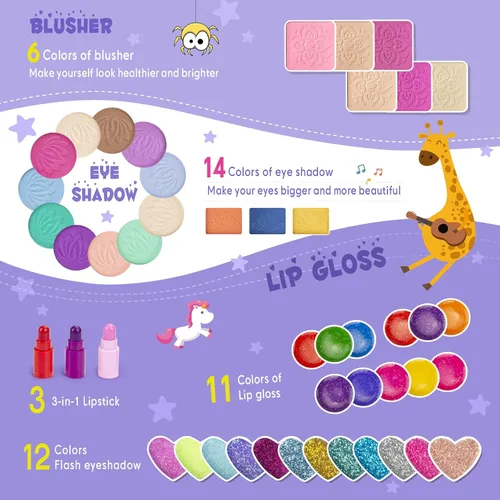 Miniatura 2 de Tomons Kit de maquillaje para niños para niña, juego de belleza de juguete cosmético lavable real, juguetes de cumpleaños, regalo para niñas de 3