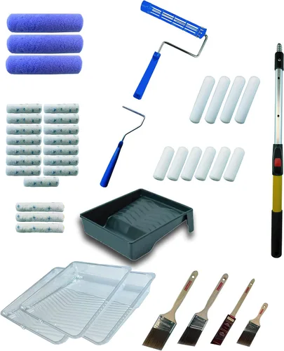 Painters Dream - Kit de herramientas de pintura para interiores de casa de 42 piezas, juego de contratistas profesionales, incluye poste telescópico