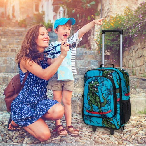 Miniatura 3 de AGSDON Maleta infantil para niños, lindas ruedas de equipaje con ruedas de dinosaurio para niños pequeños