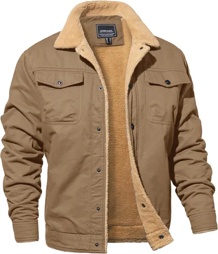 Miniatura 11 de MAGNIVIT Chaqueta cargo de algodón para hombre, chaqueta de trabajo con forro polar Sherpa de invierno con 5 bolsillos