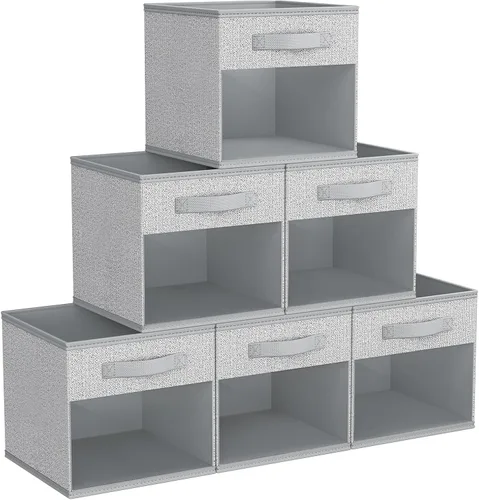 Miniatura 22 de DIMJ Cubo de almacenamiento, 6 paquetes de contenedores plegables con asas, contenedores de tela para organización, cubos organizadores