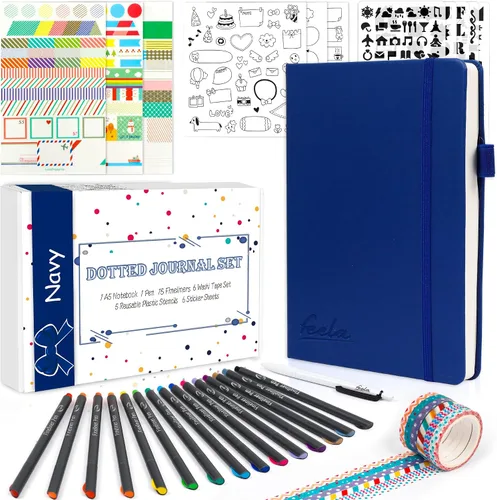 Miniatura 8 de feela Kit de Diario con Puntos, Cuaderno Planificador de Tapa Dura con Cuadrícula de Puntos para Principiantes Mujeres y Niñas, Toma de Notas