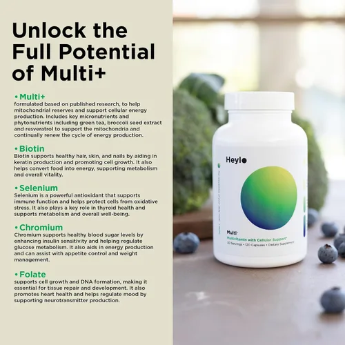 Miniatura 7 de Heylo Multi+ Suplemento multivitamínico avanzado – Aumenta la energía, mejora el apoyo inmunológico, proporciona protección antioxidante, promueve
