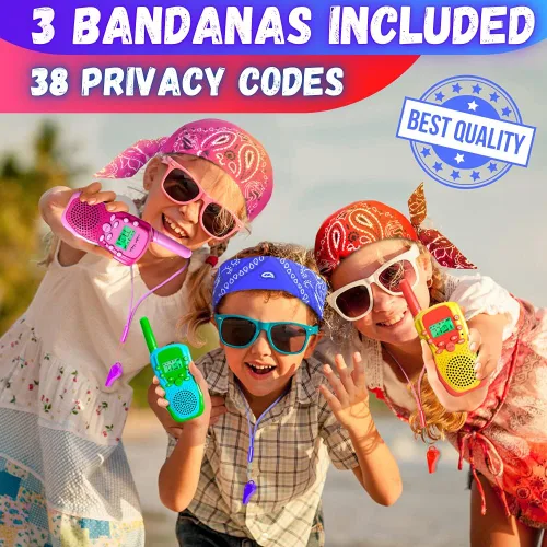 Miniatura 2 de Waka Waka Walkie Talkies para niños (paquete de 3, amarillo, rojo, verde) - Juego de walkie talkie bidireccional de largo alcance con bandanas