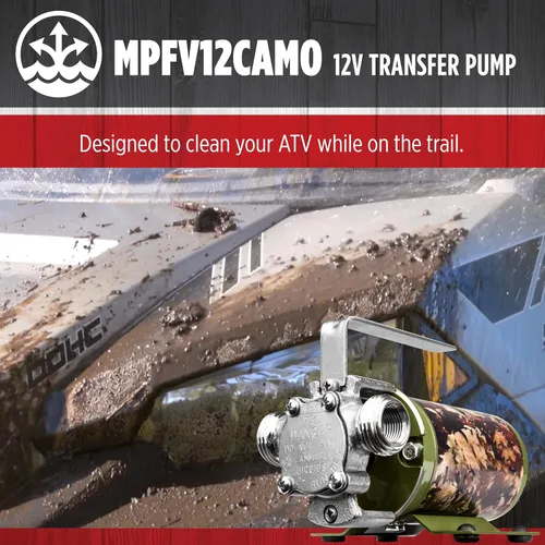 Miniatura 5 de Red Lion MPFV12CAMO 14942008 Bomba de transferencia multiusos no sumergible de 12 V, 300 GPH con adaptador de corriente para vehículo, camuflaje