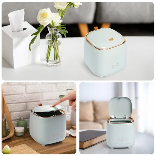 Miniatura 3 de Mini bote de basura para encimera con 10 rollos de bolsas de basura, bote de basura con tapa tipo prensa, papelera de escritorio aplicable