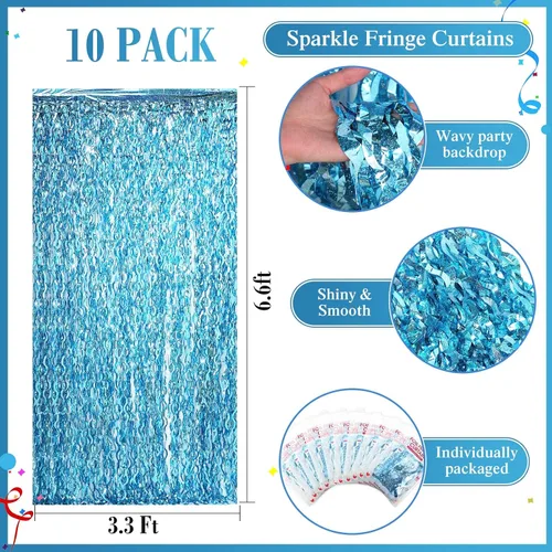 Miniatura 2 de 10 cortinas de flecos de papel de aluminio de 3.3 x 6.6 pies, cortina ondulada de oropel para feliz año nuevo, carnaval, fiesta de los años 80, 90