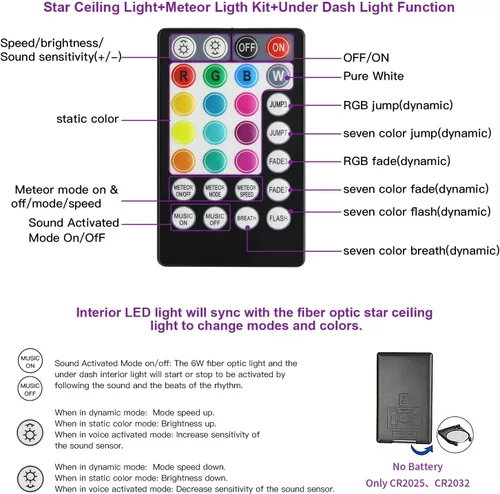 Miniatura 3 de AKEPO 3 en 1 Starlight Headliner Kits: Efecto Meteoro+6W RGBW Fibra Óptica Estrellas Luces+4 Coche Bajo Dash LED Luz, Música Sync App Control Fibras