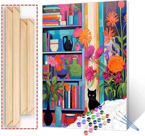 Miniatura 45 de Kits de pintura por números para adultos principiantes, pintura al óleo sobre lienzo de 16 x 20 pulgadas, lámpara de flores y óleo, pigmento 4-Art-06