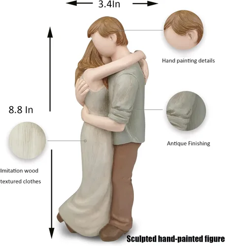 Miniatura 3 de Figura Romántica de Abrazo de Pareja, Aniversario de Boda Esculpida, Pintada a Mano, Regalos para Él y Ella, en Momentos de Amor, Estatua